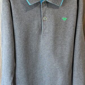 Armani Junior Gray Polo Shirt Green/Blue Accents, Boy’s Size 8